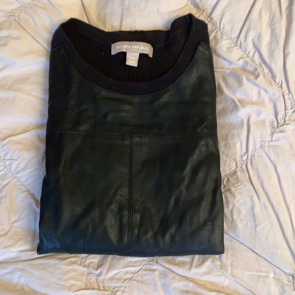Banana Republic black sweater with leather panel